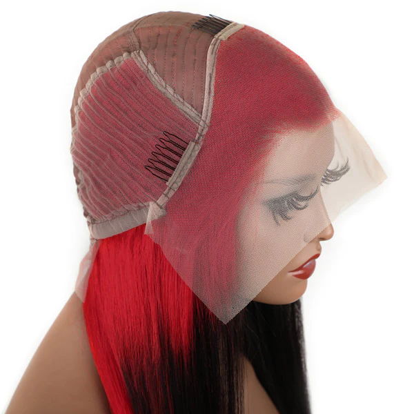 Sparkle Red Roots Long Straight Front Lace Wigs Colored Bone Straight Human Hair Wigs Daisy Hair