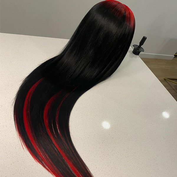 Sparkle Red Roots Long Straight Front Lace Wigs Colored Bone Straight Human Hair Wigs Daisy Hair