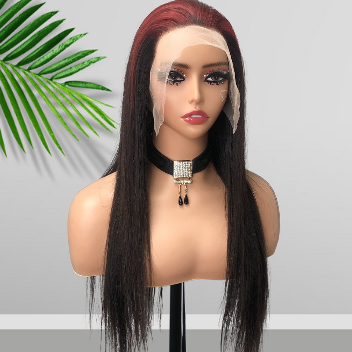 Sparkle burgundy Roots Long Straight 13x4/4x4 Lace Front Wig Ombre 99J Colored Bone Straight Human Hair Wigs-Daisy Hair