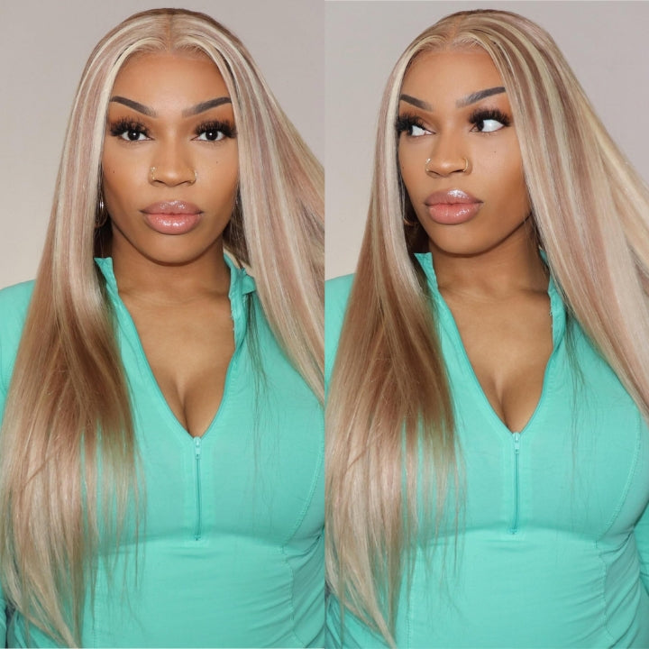 Straight Balayage HD Lace Front Wig Ash Blonde Colored Human Hair Wigs With Highlights Daisy Hair