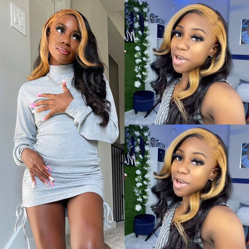 Skunk Stripe Wig Body Wave Hair Highlight TL27 Ombre Color 13x4 HD Lace Front Wig 100% Virgin Human Hair Wig- Daisy Hair