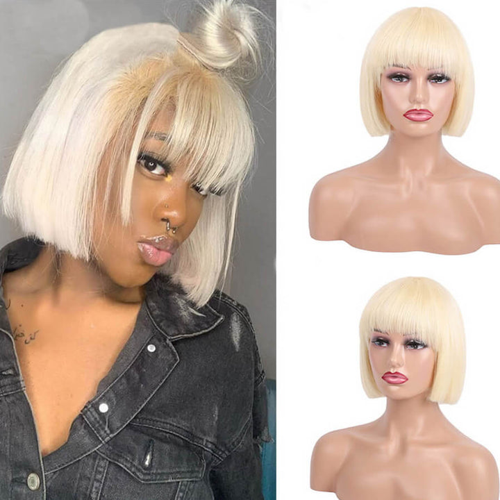 Natural Straight Hair 613 Blonde Bob Wig With Bangs 100% Human Hair Wig - Daisy Hair