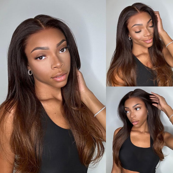 Pre Bleached Knots Wear and Go Straight Wigs 13x4 HD Lace Front Wig Human Hair Ombre Colored Wig 180% Density Daisy Hair