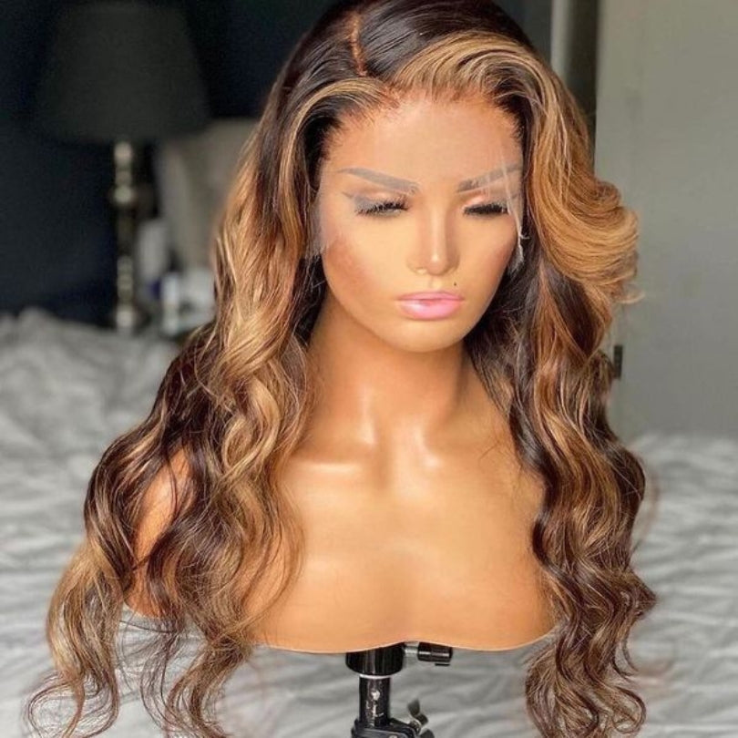 HD Lace Honey Blonde Highlight Body Wave Wig Undetectable Clear Lace Human Hair With Baby Hair Daisy Hair