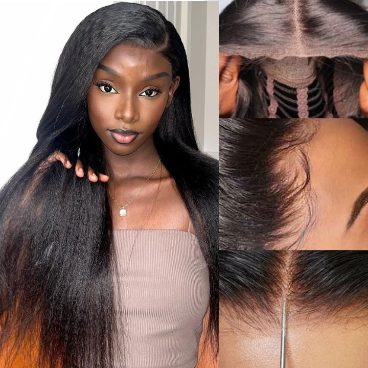 Wear Go Glueless Wigs Kinky Straight Pre Cut HD Transaparent Lace Human Hair Wigs With Breathable Wear & Go Pre Plucked Hairline Cap Air Wig-DaisyHair