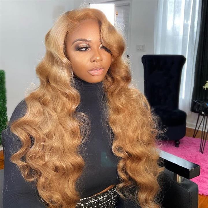 Glueless Honey Blonde Body Wave Lace Front Wig 13X4 HD Lace Front Wigs Human Hair 180 Density Daisy Hair