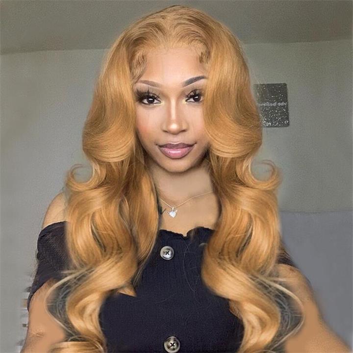 Glueless Honey Blonde Body Wave Lace Front Wig 13X4 HD Lace Front Wigs Human Hair 180 Density Daisy Hair