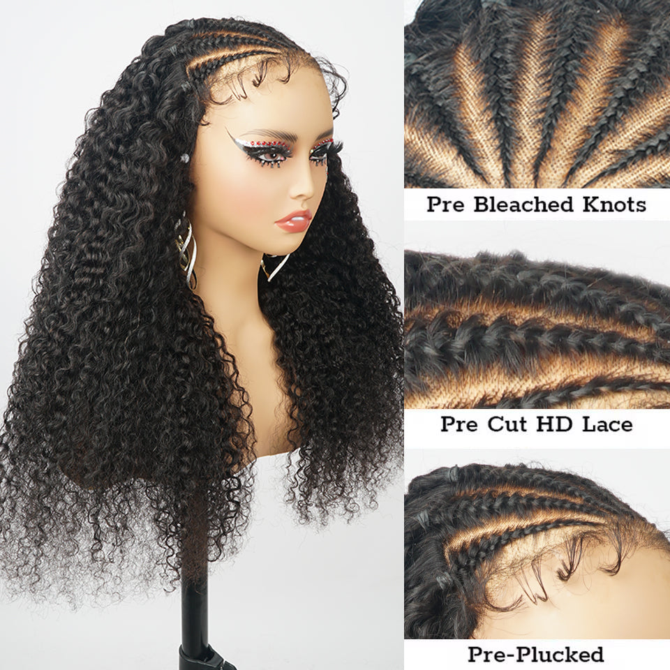 Ready And Go Glueless Pre Braided Wig Burmese Curl 7x5 Pre Cut Lace Human Hair Wigs Braided Lace Front Wigs Daisy Hair