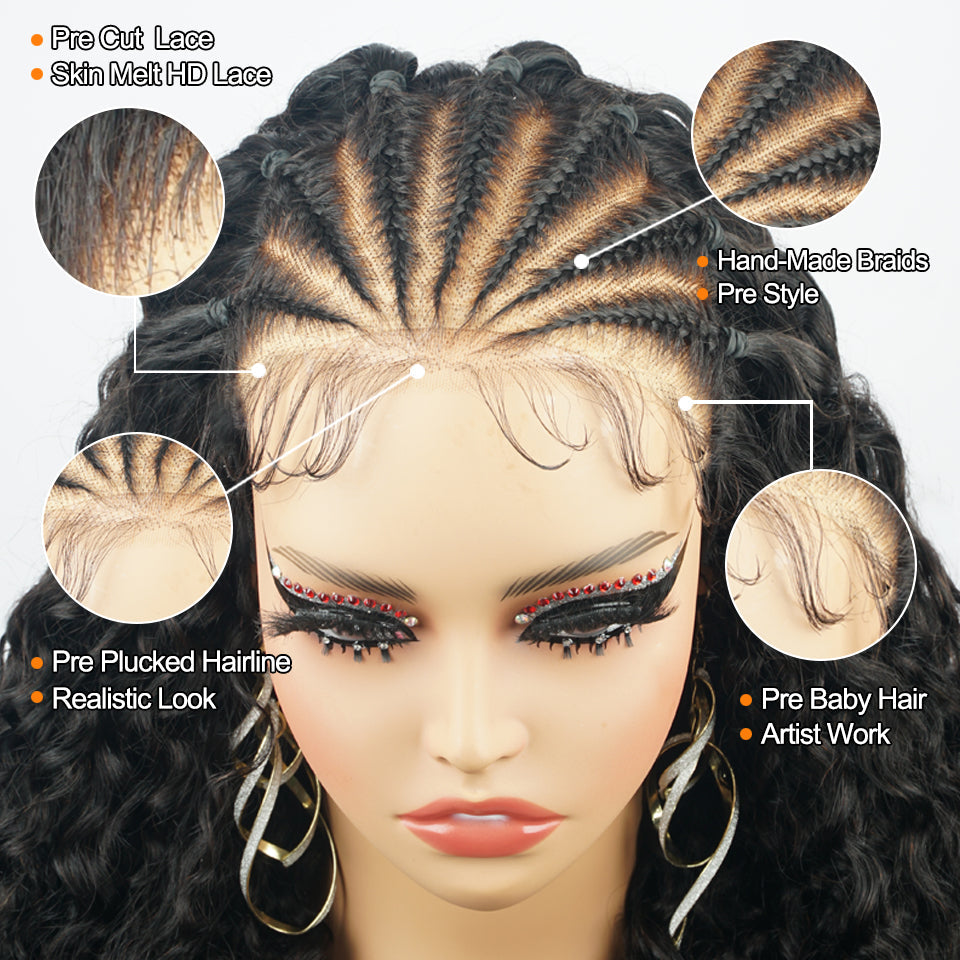 Ready And Go Glueless Pre Braided Wig Burmese Curl 7x5 Pre Cut Lace Human Hair Wigs Braided Lace Front Wigs Daisy Hair