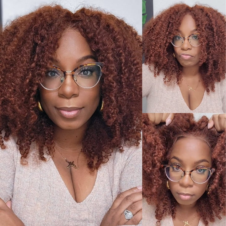 Wear&Go Reddish Brown Glueless Kinky Curly 5x5 HD Lace Wig Easy to Wear Pre Cut Lace Human Hair Wigs Daisy Hair