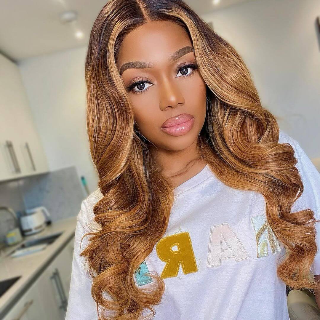 Body Wave Hair 1b/30 Ombre Honey Brown Color Guleless T Part Lace Frontal Wig 100% Virgin Human Hair Wigs- Daisy Hair