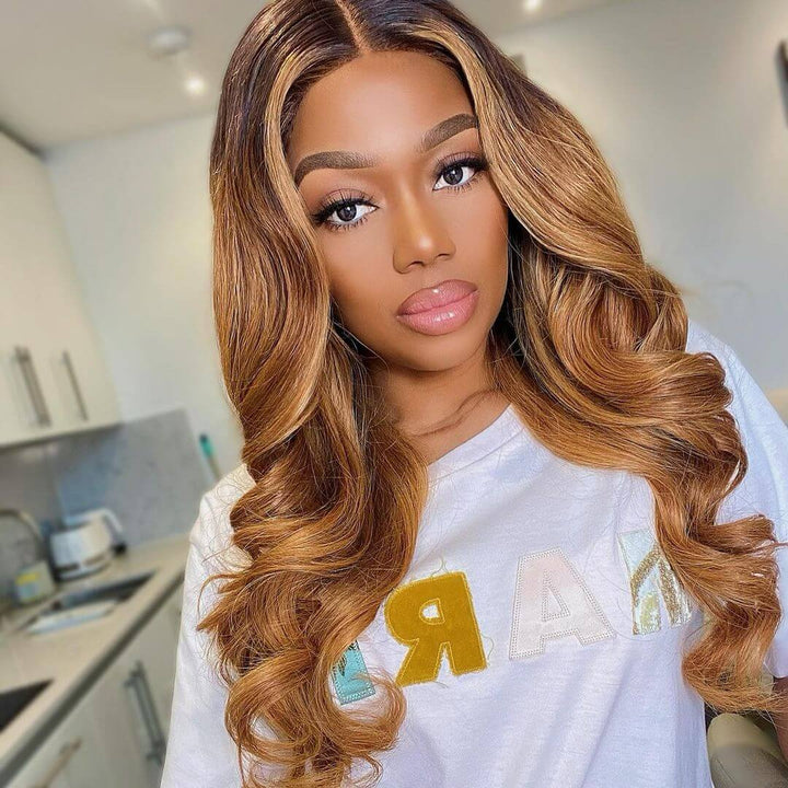 Body Wave Hair 1b/30 Ombre Honey Brown Color Guleless T Part Lace Frontal Wig 100% Virgin Human Hair Wigs- Daisy Hair