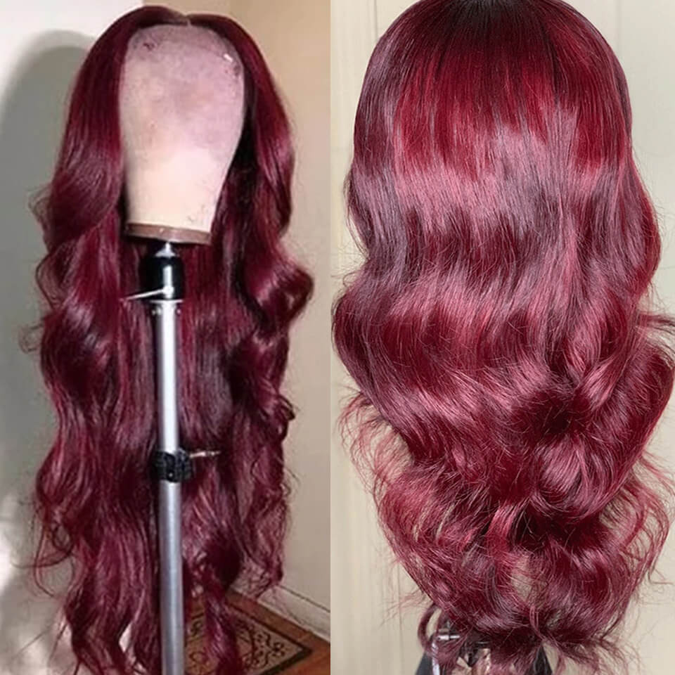 Body Wave Hair 99j Burgundy T Part Lace Front Wig 100% Virgin Real Human Hair Wig- Daisy Hair