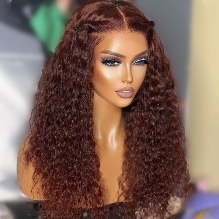 Reddish Brown Spanish Curly 13x4 HD Lace Front Wig Colored HD Transparent Lace Curly Human Hair Wigs Daisy Hair