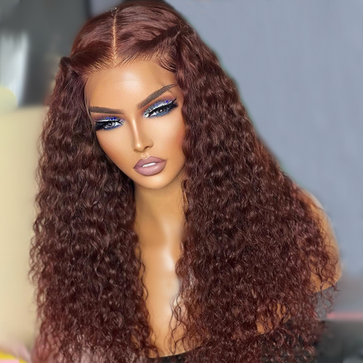 Reddish Brown Spanish Curly 13x4 HD Lace Front Wig Colored HD Transparent Lace Curly Human Hair Wigs Daisy Hair