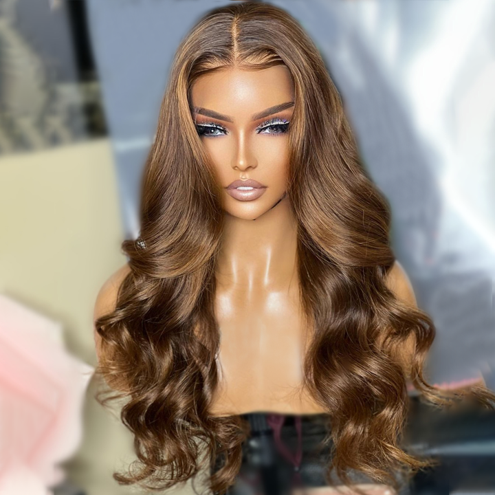 13x4 Lace Front Body Wave Brown Wig Glueless HD Lace Human Hair Wigs Preplucked Long Wigs Daisy Hair