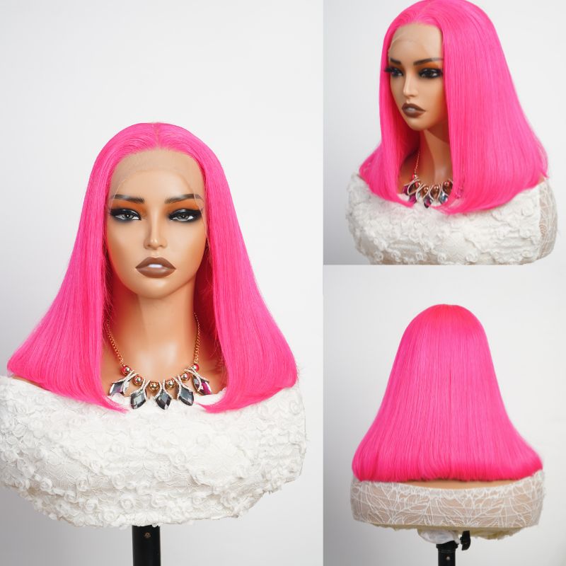 Hot Pink Bob Wig Human Hair HD Lace Front Wigs Short Bob Lace Frontal Wigs for Black Women Pre Plucked Glueless Wig----Daisy Hair