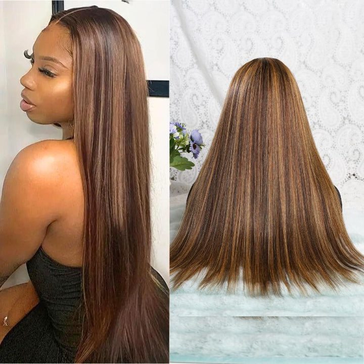 Long Straight HD Lace Wig For Women Human Hair  Wigs Straight Wig For Black Women Brown Mixed Blonde Daisy Hair