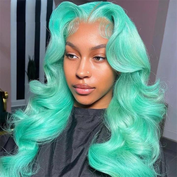 Mint Green Body Wave Lace Front Wig Colored Glueless HD Transparent Lace Human Hair Wigs-Daisy Hair