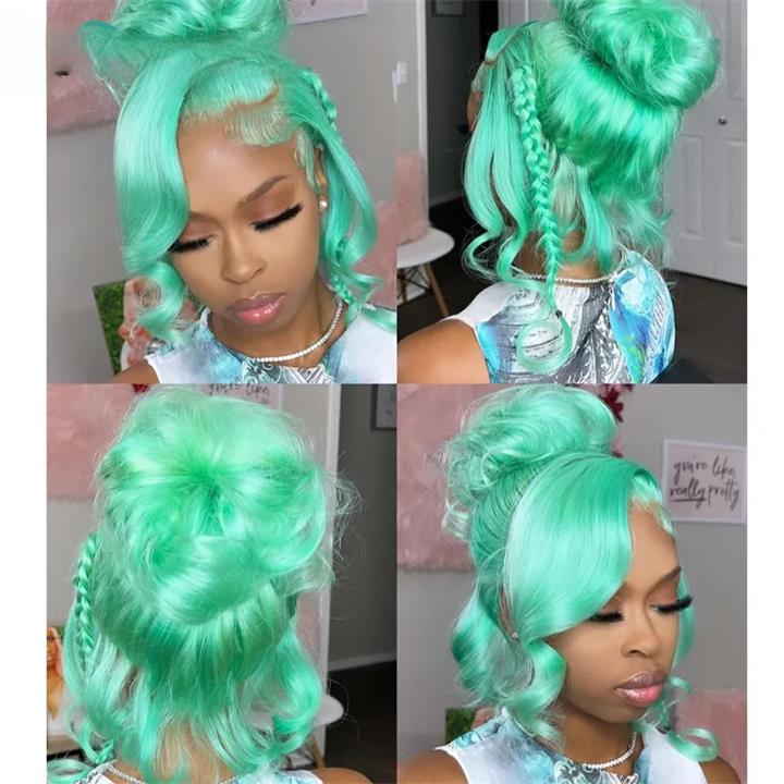 Mint Green Body Wave Lace Front Wig Colored Glueless HD Transparent Lace Human Hair Wigs-Daisy Hair