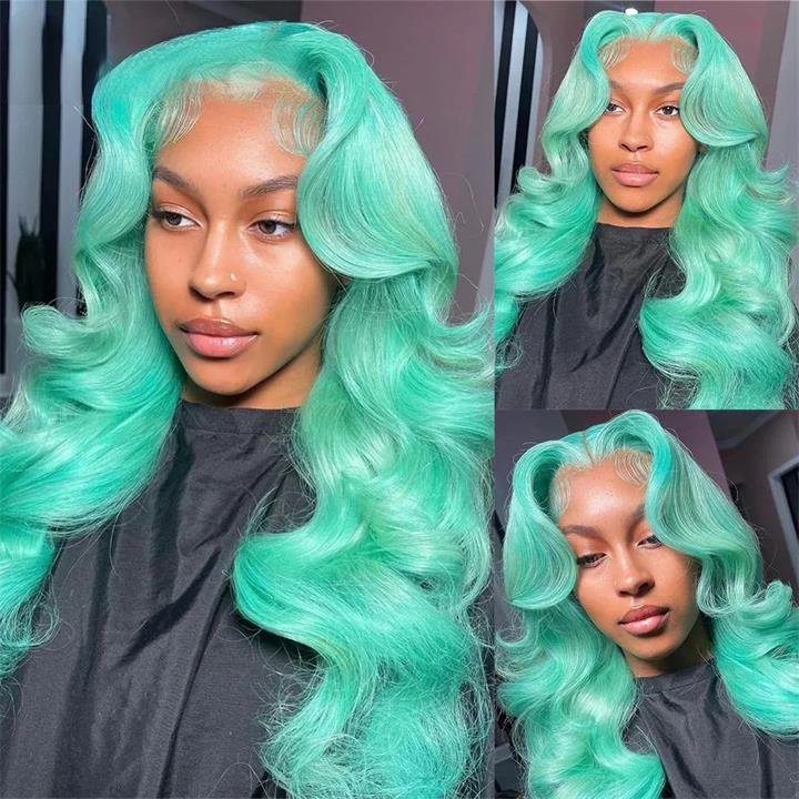 Mint Green Body Wave Lace Front Wig Colored Glueless HD Transparent Lace Human Hair Wigs-Daisy Hair