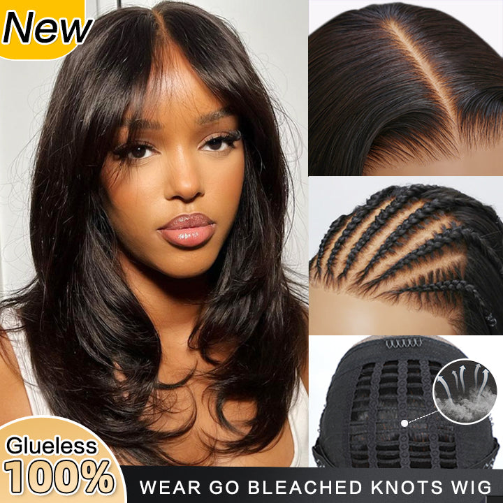 Long Natural Wavy Curtain Bangs Glueless 5x5 HD Lace Closure Wig Easy to Wear Lace Human Hair Bob Wigs-Daisy Hair