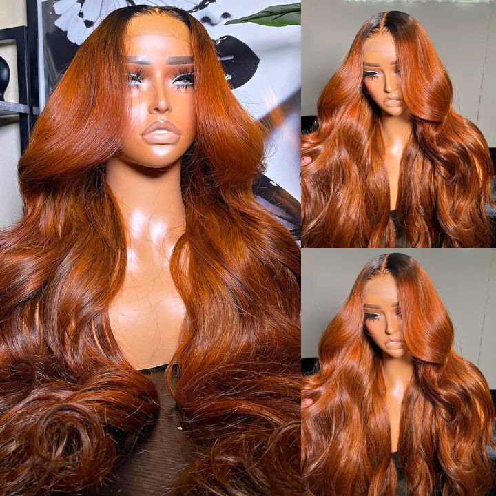 Ginger Color Lace Front Wig Body Wave 13x4/4x4 HD Lace Human Hair Wigs Ombre Colored Wigs With Dark Roots-Daisy Hair