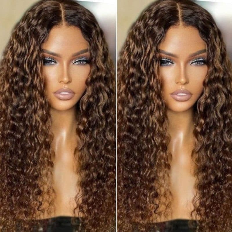 Honey Blonde Highlight Spanish Curly HD Lace Front Wig Glueless Curly Human Hair Wigs Highlights Brown Wig Daisy Hair