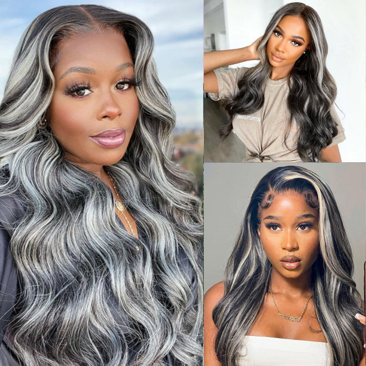 platinum blonde balayage on black hair 4x4/13x4 HD Lace Wig Highlight Body Wave Human Hair Wigs Daisy Hair