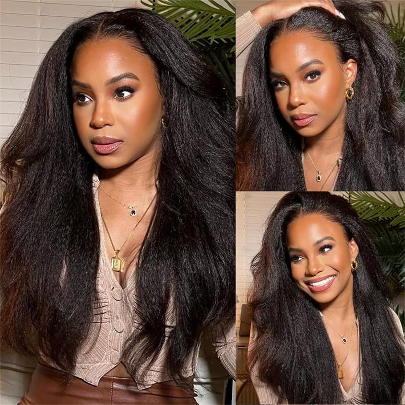 Wear Go Glueless Wigs Kinky Straight Pre Cut HD Transaparent Lace Human Hair Wigs With Breathable Wear & Go Pre Plucked Hairline Cap Air Wig-DaisyHair