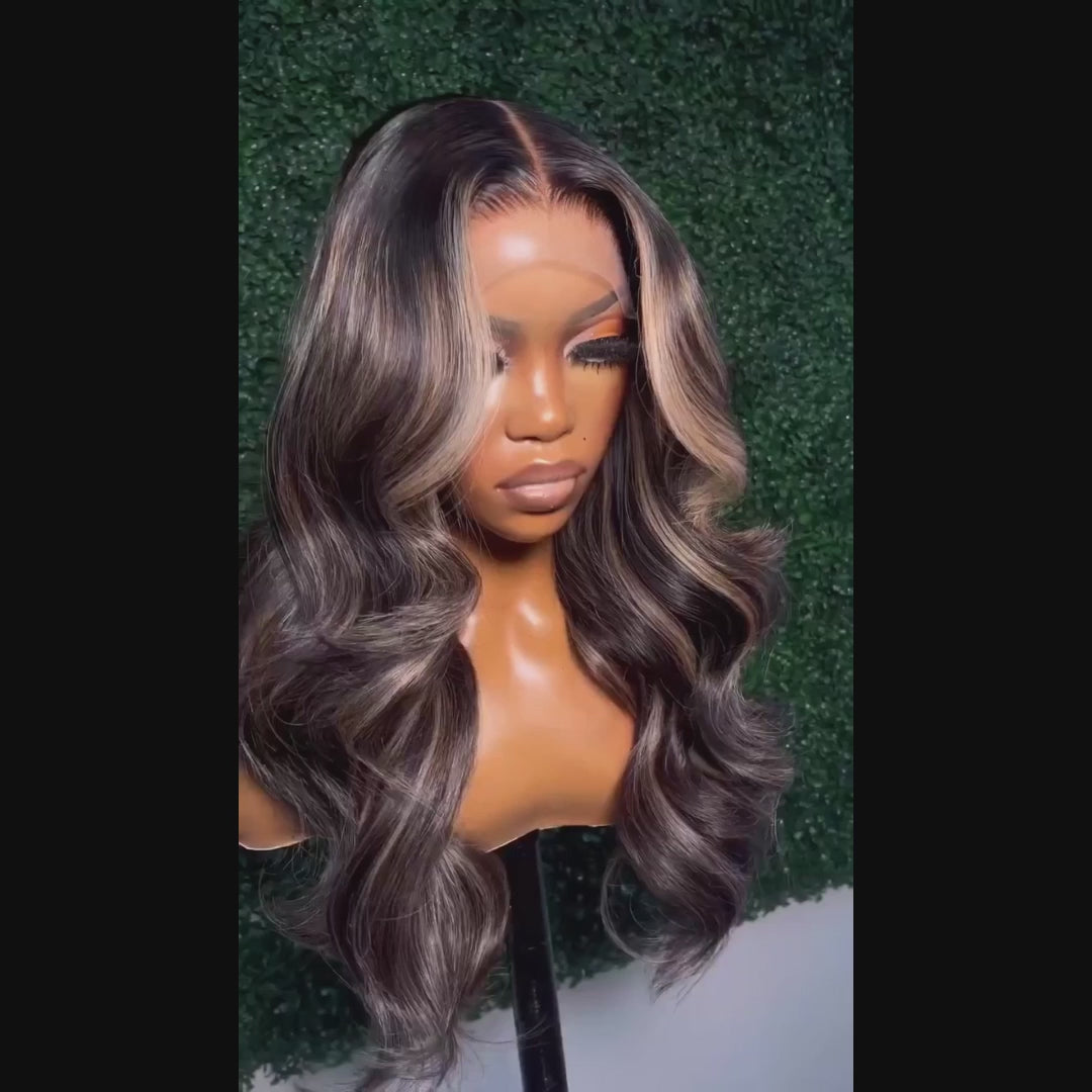 Money Piece Brown Body Wave HD Transparent Lace Front Wigs Glueless Skunk Stripe Color Human Hair Wigs-Daisy Hair
