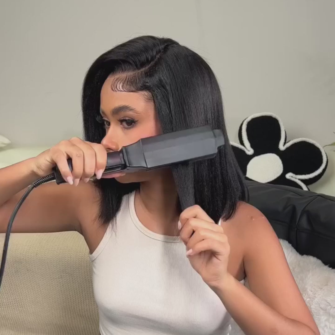 Layer Cut Natural Hairline Kinky Straight Short Bob Wigs 13x4 Lace Front Human Hair Wigs Wear Go Glueless Wigs Daisy Hair