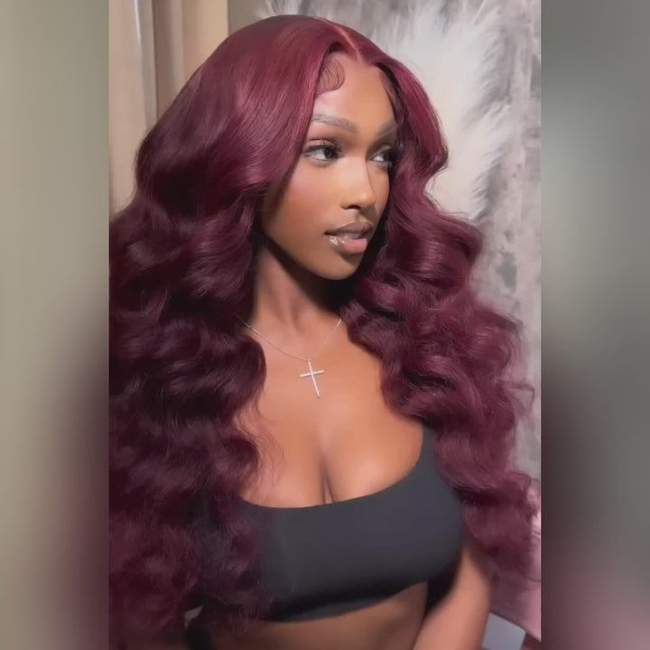 Body Wave 99J Lace Front Wig 13x4 Burgundy Colored Glueless Wigs Pre Plecked -Daisy Hair