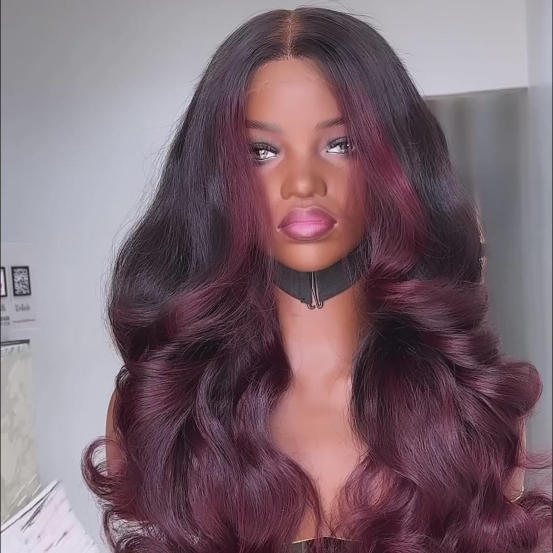 Body Wave 99J Lace Front Wig 13x4 Burgundy Colored Glueless Wigs Pre Plecked -Daisy Hair