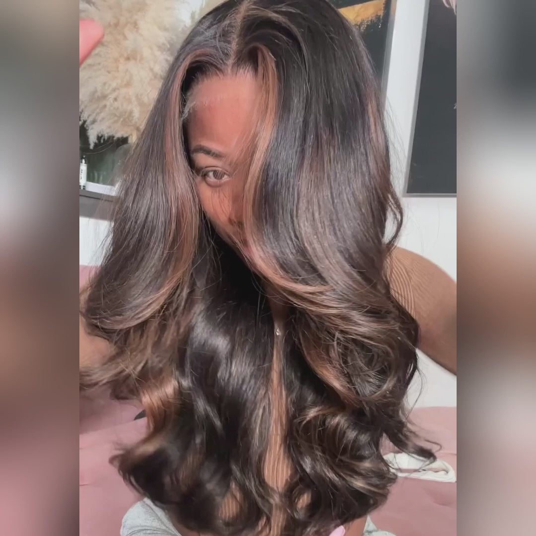 Money Piece Brown Body Wave HD Transparent Lace Front Wigs Glueless Skunk Stripe Color Human Hair Wigs-Daisy Hair