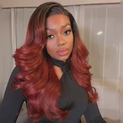Body Wave #33 Ombre Dark Auburn Lace Front Wig HD Invisible Lace Human Hair Wigs Pre Plucked Hairline-Daisy Hair