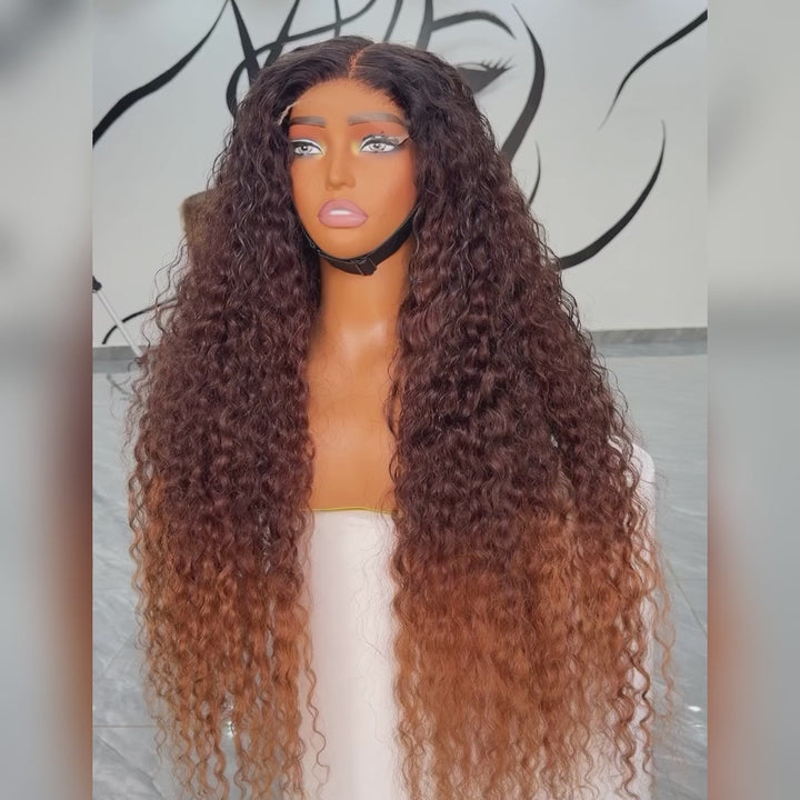 Ombre Brown Curly Lace Front Wigs Human Hair Pre Plucked Deep Curly Wave 13x4 HD Lace Frontal Wigs Daisy Hair