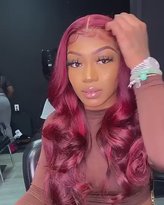 Body Wave Hair 99j Burgundy T Part Lace Front Wig 100% Virgin Real Human Hair Wig- Daisy Hair