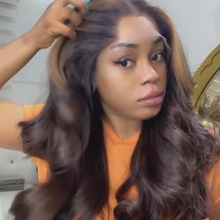 Funky Colored Wigs | Glueless 13x4/6x4.5 Money Piece Brown Mix Black Body Wave HD Transaparent Pre Cut Lace Human Hair Wigs- Daisy Hair