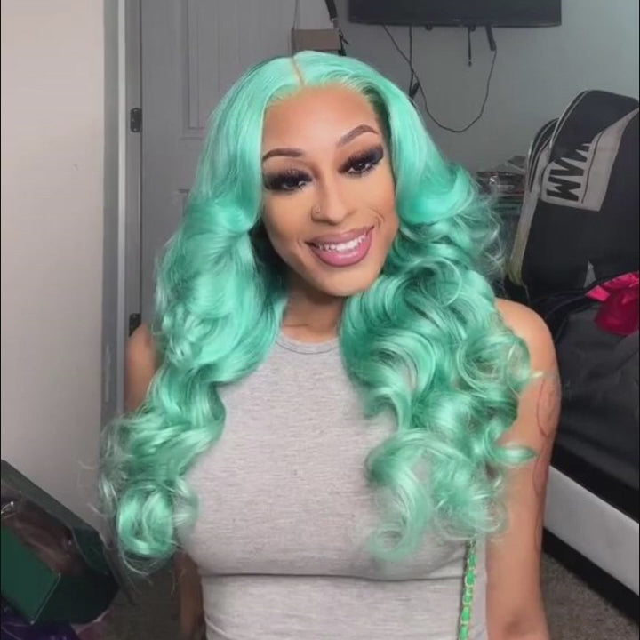 Mint Green Body Wave Lace Front Wig Colored Glueless HD Transparent Lace Human Hair Wigs-Daisy Hair