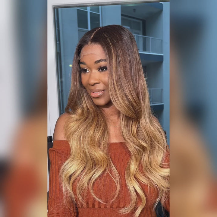 Body Wave Hair 1b/30 Ombre Honey Brown Color Guleless T Part Lace Frontal Wig 100% Virgin Human Hair Wigs- Daisy Hair