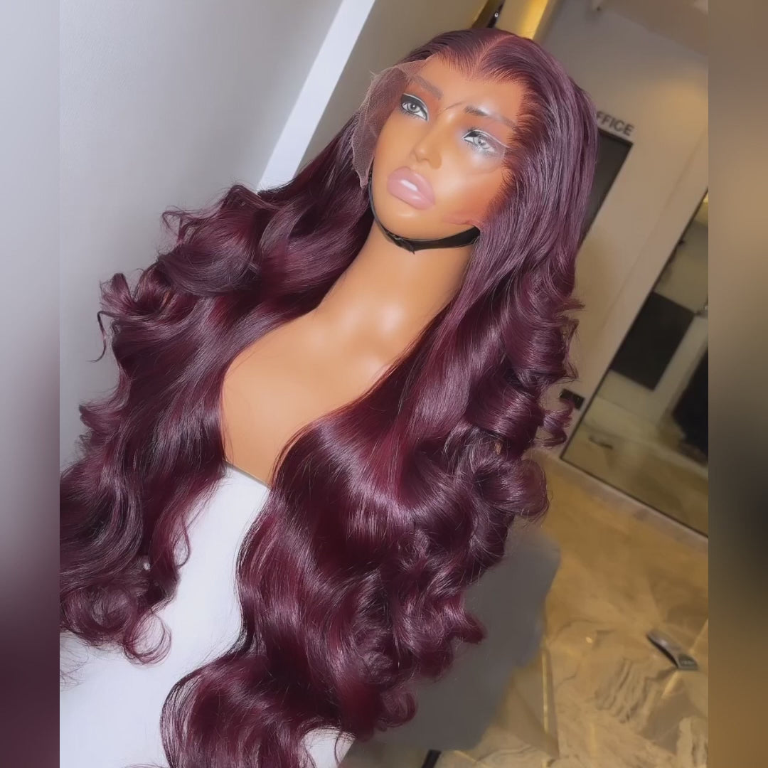 99J Burgundy Glueless Wigs 3D Body Wave 13x4 Red Colored Lace Front Wigs Pre Plecked -Daisy Hair