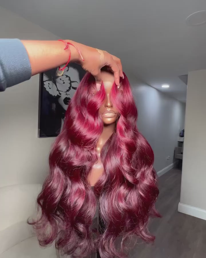 Body Wave Hair 99j Burgundy T Part Lace Front Wig 100% Virgin Real Human Hair Wig- Daisy Hair