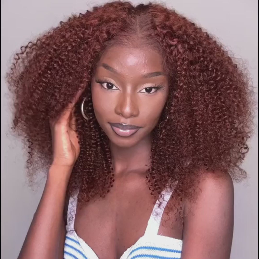 Pre Bleached Reddish Brown Afro Kinky Curly Lace Front Wigs Pre Blucked Glueless Wig 180% Density Daisy Hair