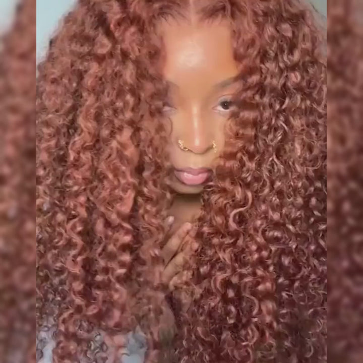 Curtain Bangs Glueless Wig Reddish Brown Human Hair Wig Copper Red Afro Kinky Curly Wig Daisy Hair