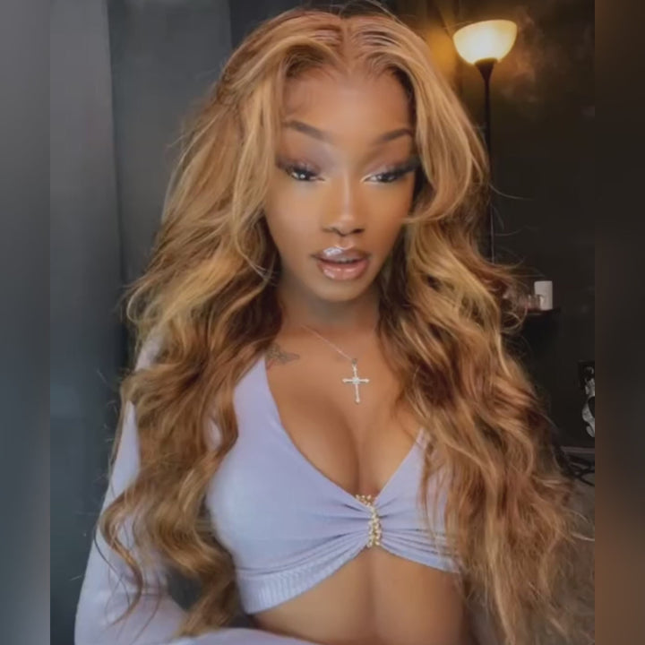 Body Wave Hair Honey Blonde Highlight 13x4 Hd Transparent Lace Front Wig 100% Virgin Human Hair Wig- Daisy Hair