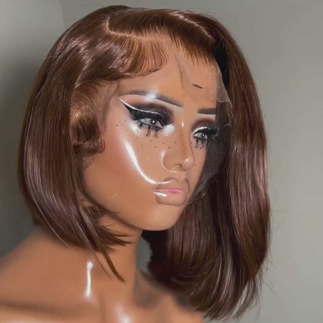 Flash Sale Brown Glueless Wigs Short Bob Straight Side Part Pre Cut Lace Wigs Pre- plucked Lace Front Wigs Daisy Hair
