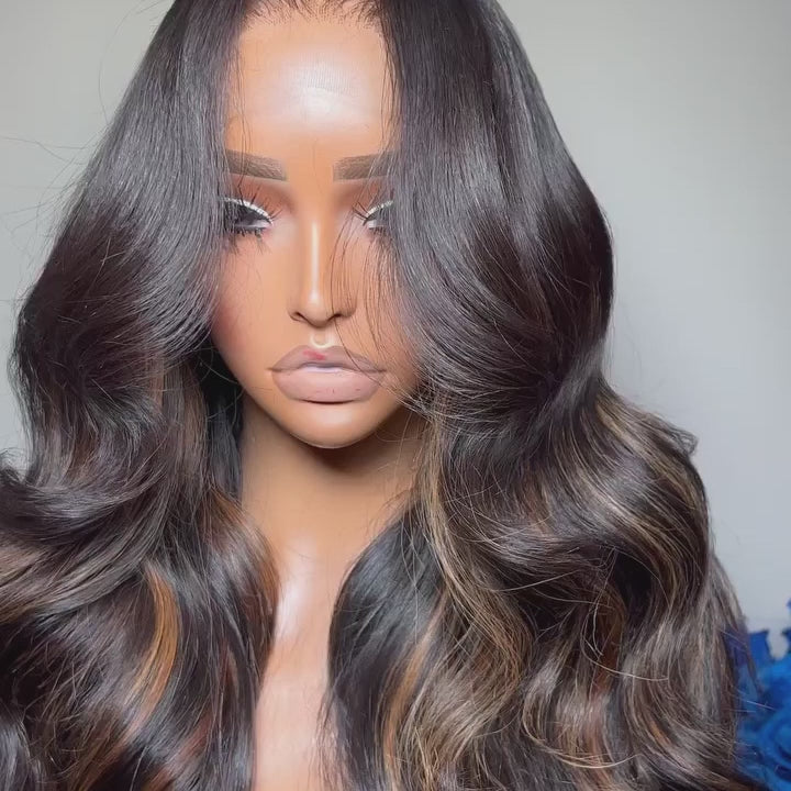 Highlight Brown 13x4 Body Wave Pre Cut HD Lace Front Wigs Glueless Highlights Color Human Hair Wigs-Daisy Hair