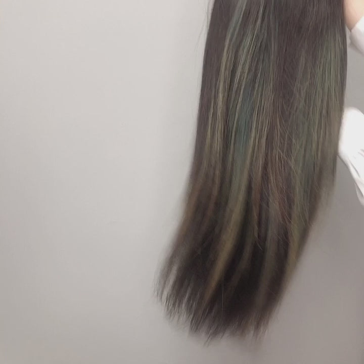 Balayage Light Blue Long Straight Hair Glueless 4x4/13x4 HD Lace Front Human Hair Wigs Funky Color Highlights Wig- Daisy Hair