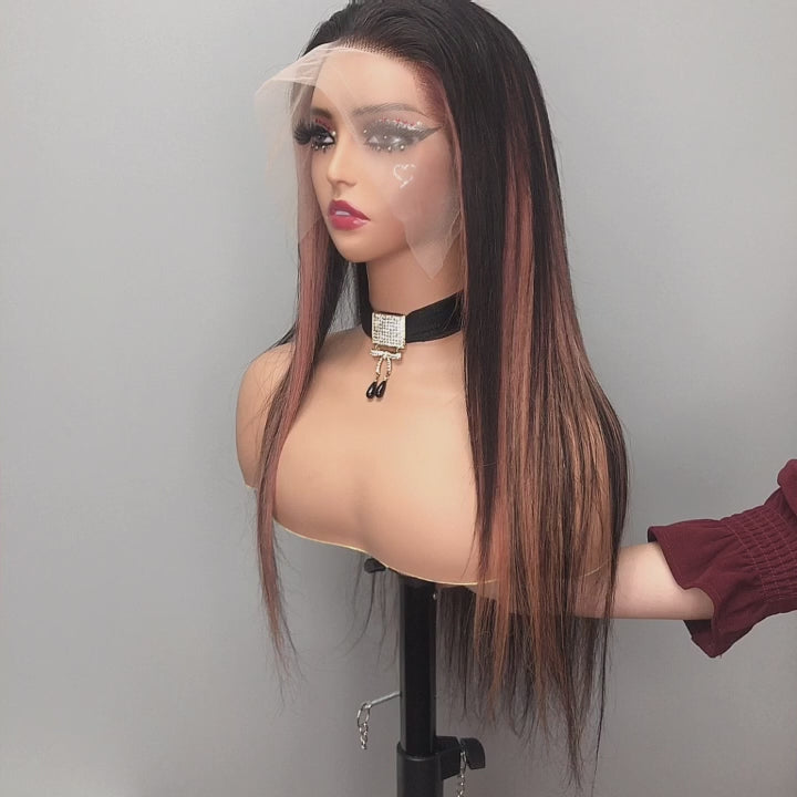 Balayage Pink Long Straight Hair Glueless 4x4/13x4 HD Lace Front Human Hair Wigs Funky Color Highlights Wig- Daisy Hair